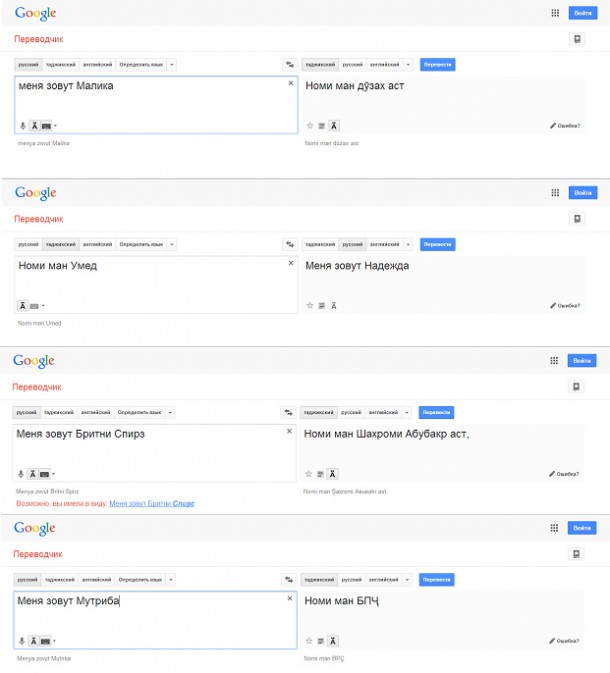 Тарҷумаи исмҳо дар https://translate.google.ru/
