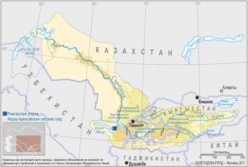 Карта водохранилищ бассейна реки Сырдарья